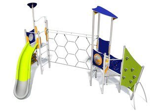 Set cu două turnuri cu tobogan și structură de frânghii pentru loc de joacă - BGL-1712 inox