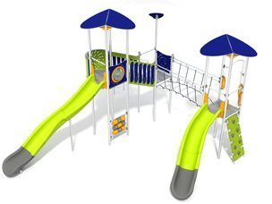 Set cu trei turnuri cu tobogan și podeț pentru loc de joacă - BGL-1713 inox
