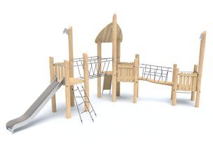 Set cu trei turnuri cu podeț din salcâm pentru loc de joacă - BGL-8175