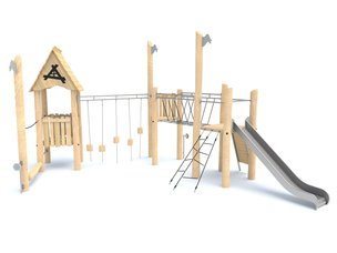 Set cu trei turnuri cu podeț din salcâm pentru loc de joacă - BGL-8176
