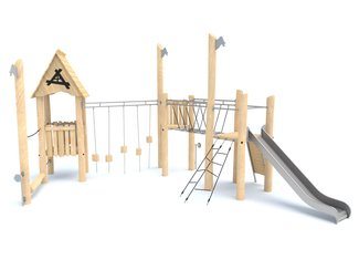 Set cu trei turnuri cu podeț din salcâm pentru loc de joacă - BGL-8176 imagine principala