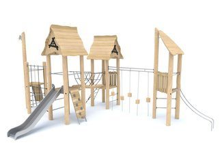 Set multiturn cu podeț și tobogan din salcâm pentru loc de joacă - BGL-8177 imagine principala