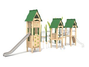 Set cu trei turnuri pentru loc de joacă din salcâm - BGL-8178-4-24IX24-1C