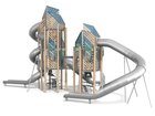 Două turnuri din lemn de salcâm cu tobogane și joc educativ pentru loc de joacă - BGL-8356 imagine 2