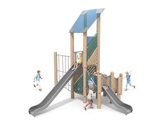 Set de joacă din lemn de salcâm cu două tobogane pentru loc de joacă - BGL-8362 imagine principala