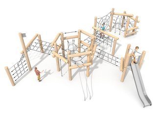 Traseu de aventură mare structură de frânghii din salcâm cu tobogan - BGL-8422 imagine principala